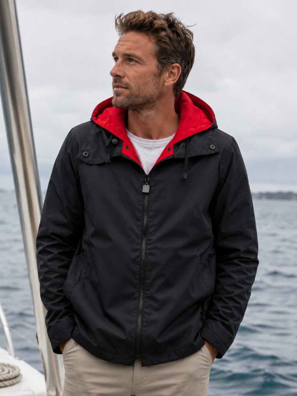 Marinepool Mens S Softshell Sailing Jacket $250 Reversible Waterproof Red Black